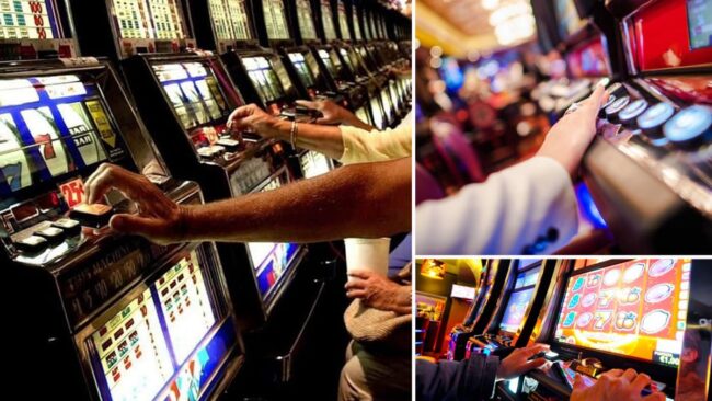 slot machines with people playing